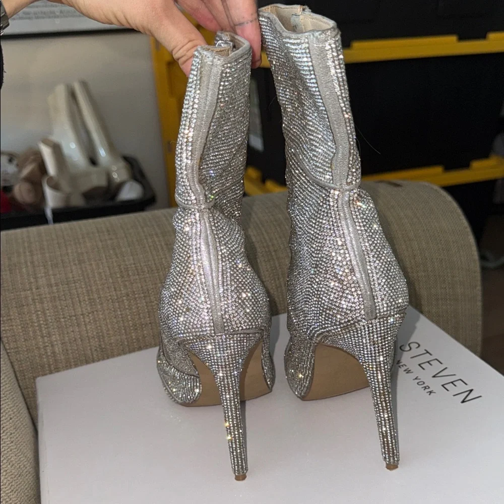Silver Steve Madden Rhinestone Boots - Picture 5 of 8